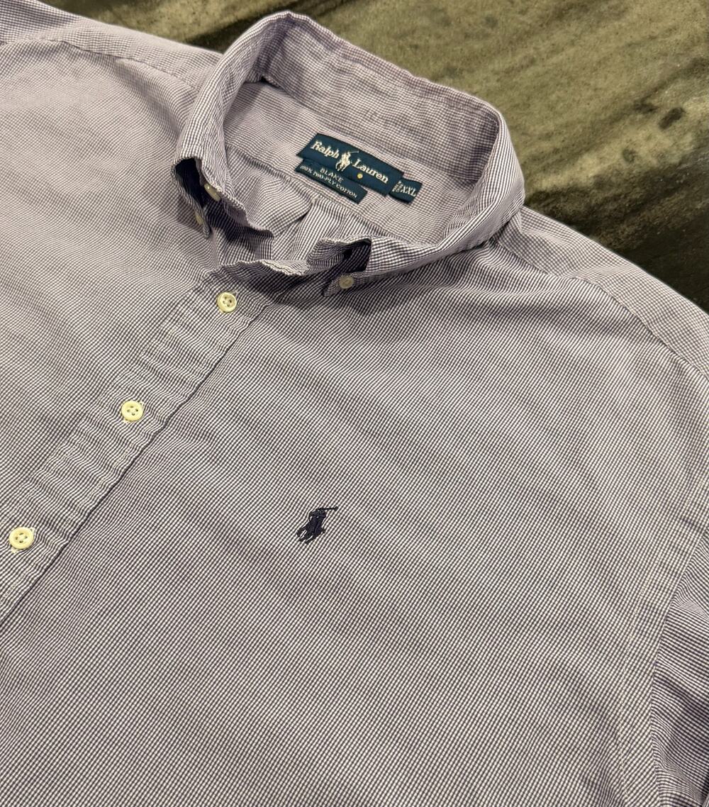 Polo Ralph Lauren Blake XXL Blue White Microcheck 2-Ply Cotton Pony Shirt